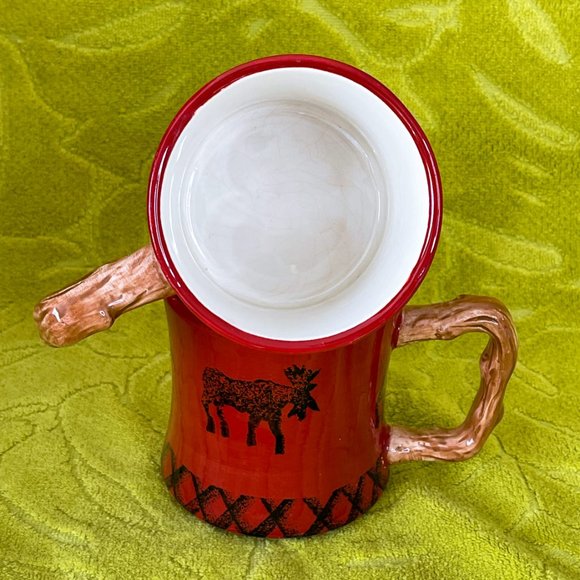 Woolrich Cabin Fever by ZRIKE 2 Ceramic Mugs Hand Painted Red Cottage Holiday - Picture 6 of 11